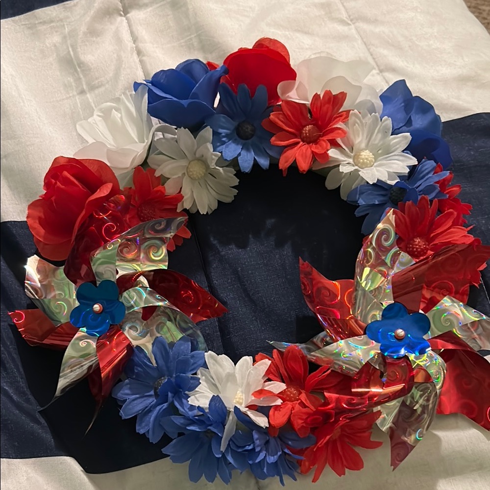 Festive Red, White, and Blue Floral Wreath